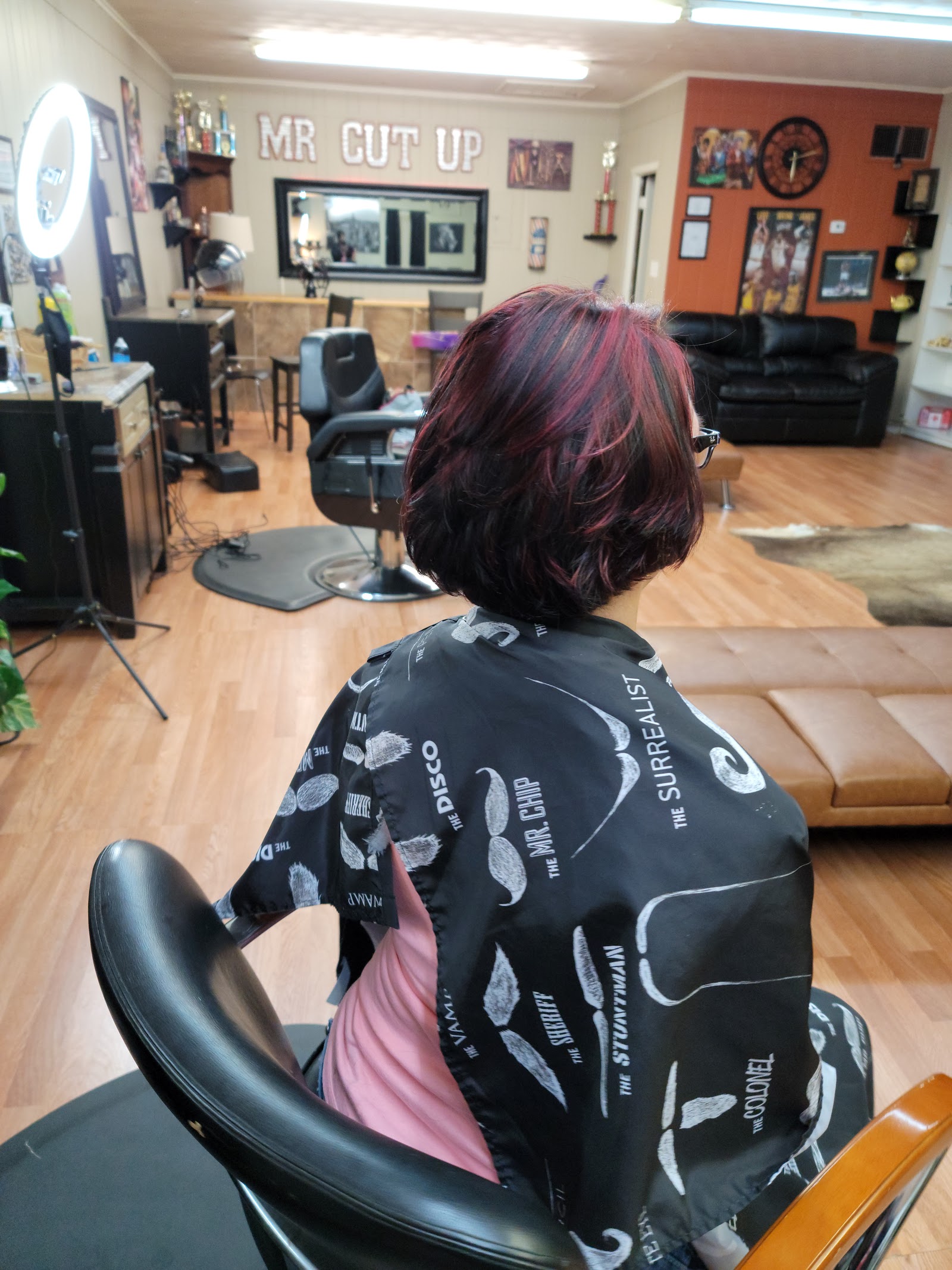 The barber chairs at Fade'em Up